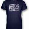 White Made in Yorkshire Chest Stamp design on Navy Blue T-Shirt