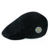 yorkshire rose embroidered on the left side of a black flat cap